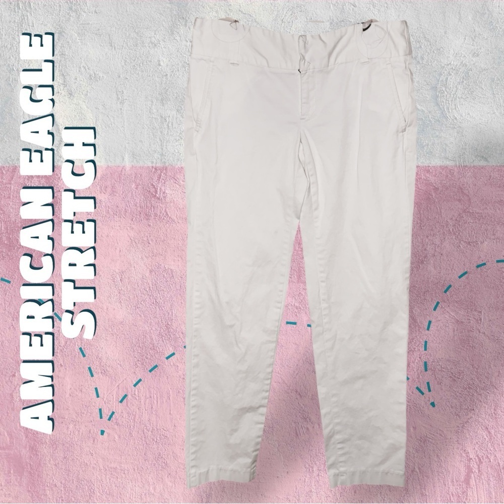 🌺VTG AMERICAN EAGLE WHITE STRETCH YELLOW INSIDE WAISTBAND PANTS